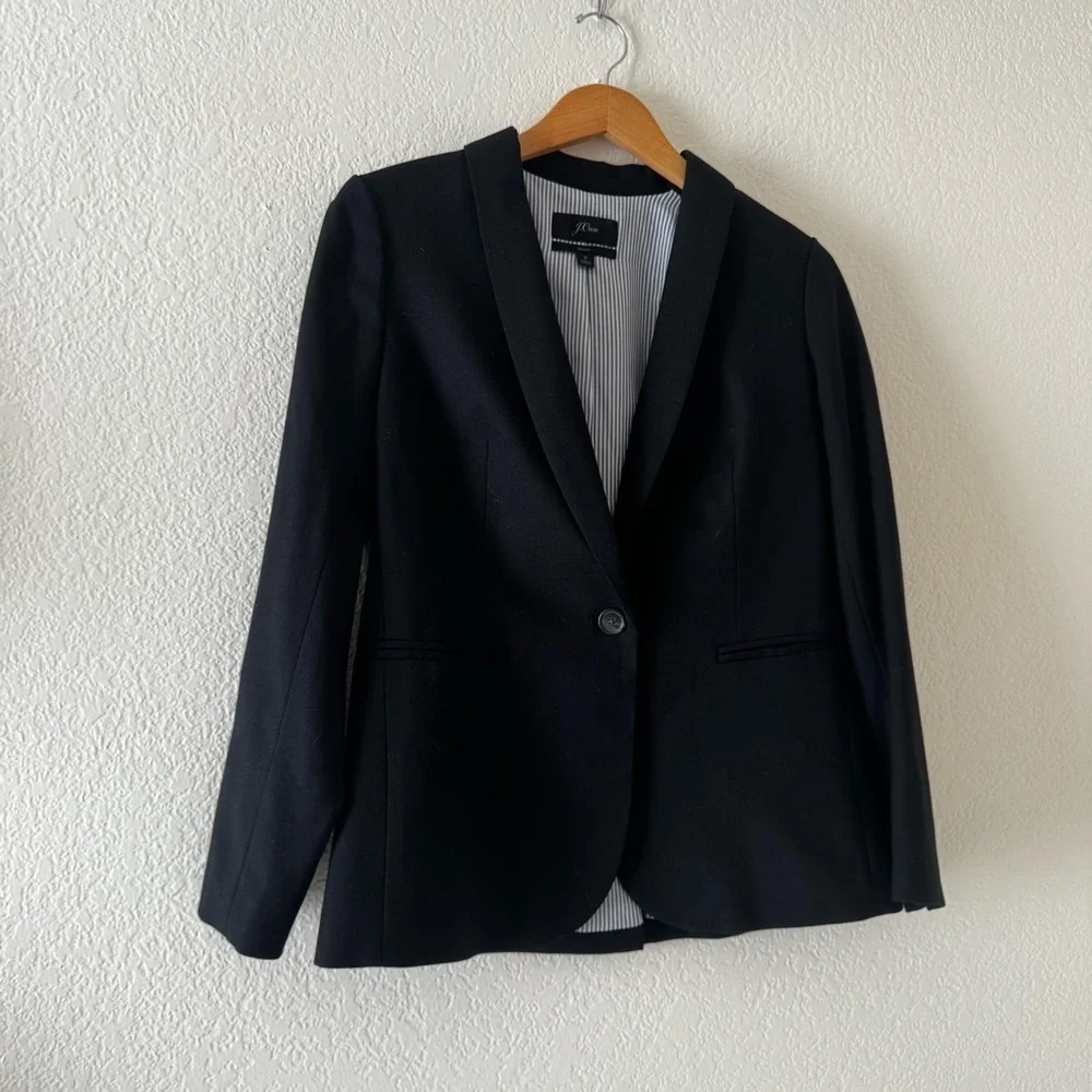 J.Crew Black Parke Blazer Wool Flannel lined